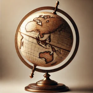 DALL·E 2024-12-03 15.41.29 - A detailed image of a vintage globe from the 19th century, featuring a wooden stand and brass axis, displayed on a softly lit neutral background. The
